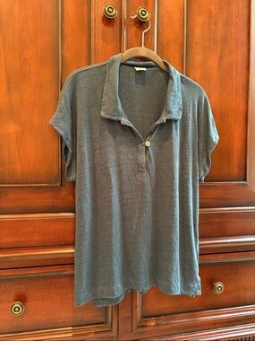 EUC Poetry Collared Top in Dark Blue Linen Jersey Size 6